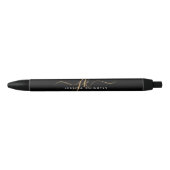 Elegante Zwarte Gouden Script Monogram Beginletter Inkt Pen (Voorkant)