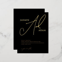 Elegante Zwarte Gouden Script Monogram Huwelijksfo