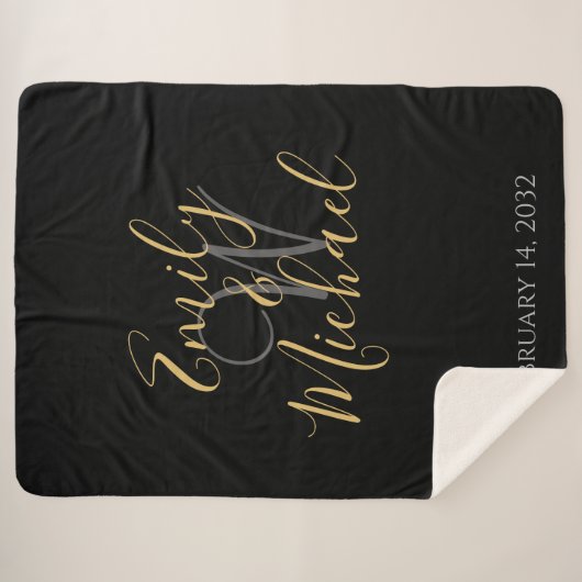 Elegante Zwarte Gouden Script Monogram Initiaal Br Sherpa Deken (Voorkant (horizontaal))