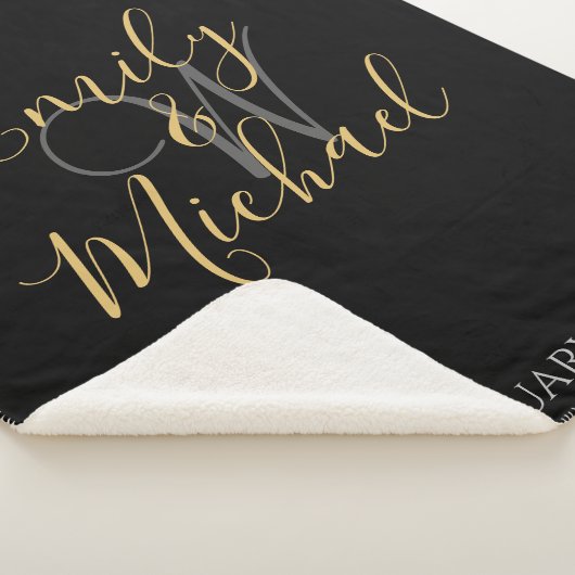 Elegante Zwarte Gouden Script Monogram Initiaal Tr Sherpa Deken (3/4)