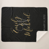 Elegante Zwarte Gouden Script Monogram Initiaal Tr Sherpa Deken (Voorkant (horizontaal))