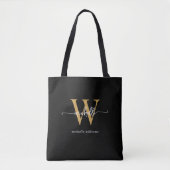 Elegante Zwarte Gouden Script Monogram Initialen Tote Bag (Voorkant)
