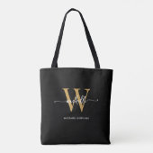 Elegante Zwarte Gouden Script Monogram Initialen Tote Bag (Achterkant)