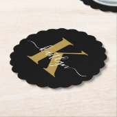 Elegante Zwarte Gouden Script Monogram Kartonnen Onderzetters (Gekanteld)