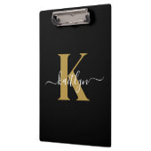 Elegante Zwarte Gouden Script Monogram Klembord (Links)