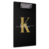 Elegante Zwarte Gouden Script Monogram Klembord (Rechts)