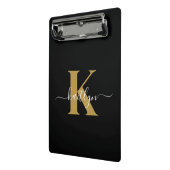 Elegante Zwarte Gouden Script Monogram Mini Klembord (Angled2)