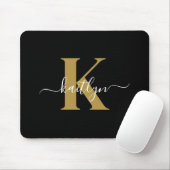 Elegante Zwarte Gouden Script Monogram Muismat (Met muis)