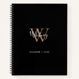 Elegante Zwarte Gouden Script Monogram Naam Notiti Notitieboek