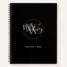 Elegante zwarte gouden script monogram naam notiti