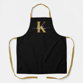 Elegante Zwarte Gouden Script Monogram Schort (Voorkant)