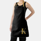 Elegante Zwarte Gouden Script Monogram Schort (Insitu)
