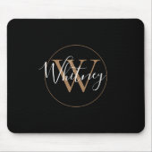 Elegante Zwarte Gouden Script Naam Monogram Muisma Muismat (Voorkant)