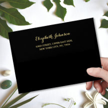Elegante Zwarte Gouden Script Naam Retouradres 5x7