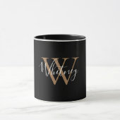 Elegante zwarte gouden script naammonogram    mok (Midden)