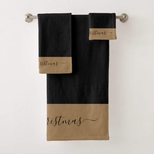 Elegante zwarte gouden script Prettig kerstfeest Bad Handdoek (Insitu)