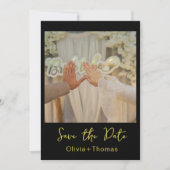 Elegante zwarte & gouden script save the date kaar (Voorkant)