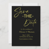 Elegante zwarte & gouden script save the date kaar (Achterkant)