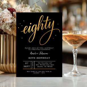Elegante Zwarte & Gouden Script Tachtigste 80e Ver Kaart