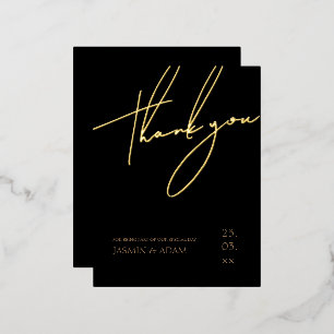 Elegante Zwarte Gouden Script Trouw Dankjewel Foli Folie Uitnodiging Briefkaart