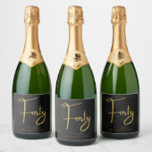 Elegante Zwarte & Gouden Script Veertig Moderne Ve Sparkling Wijnetiket (Flessen)