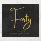 Elegante Zwarte & Gouden Script Veertig Moderne Ve Sparkling Wijnetiket (Enkel label)