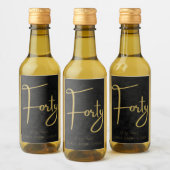 Elegante zwarte & gouden script Veertig moderne ve Wijn Etiket (Flessen)
