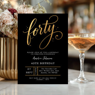 Elegante zwarte & gouden script veertigste 40e ver kaart