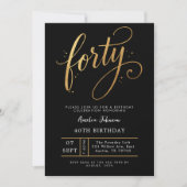 Elegante zwarte & gouden script veertigste 40e ver kaart (Voorkant)