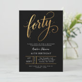 Elegante zwarte & gouden script veertigste 40e ver kaart (Staand voorkant)