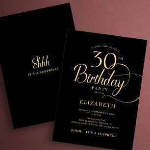 Elegante Zwarte Gouden Script Verrassende 30e Verj Kaart