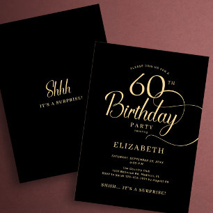Elegante Zwarte Gouden Script Verrassende 60e Verj Kaart