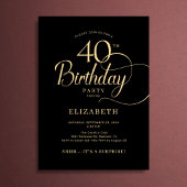 Elegante Zwarte Gouden Script Verrassing 40e Verja Kaart