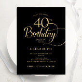 Elegante Zwarte Gouden Script Verrassing 40e Verja Kaart
