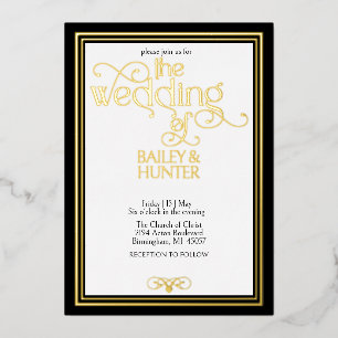Elegante Zwarte Gouden Sierlijke Typografie Trouw Folie Uitnodiging