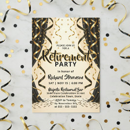 Elegante Zwarte Gouden Slingers Pensioenfeest Kaart