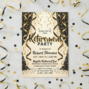 Elegante Zwarte Gouden Slingers Pensioenfeest Kaart