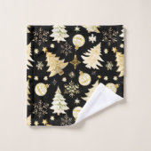 Elegante zwarte gouden sneeuwvlokken kerstboom bal bad handdoek (Wasdoekje)