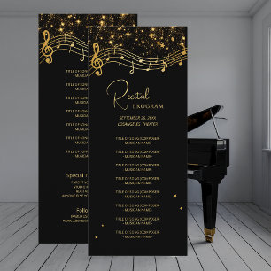 Elegante Zwarte Gouden Ster Muziek Recital Program Kaart