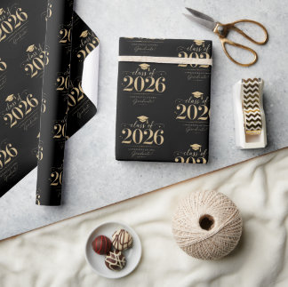 Elegante Zwarte Gouden Sterren Afstudeerklas 2026 Cadeaupapier