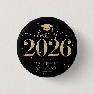Elegante Zwarte Gouden Sterren Afstudeerklas 2026 Ronde Button 3,2 Cm