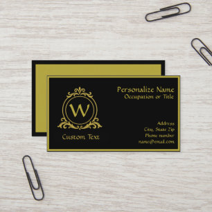 Elegante zwarte & gouden stijlvolle monogram geper visitekaartje