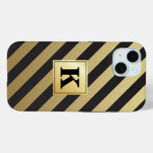 Elegante Zwarte Gouden Strepen Monogram Case-Mate iPhone Case (Achterkant (horizontaal))