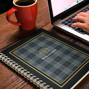 Elegante zwarte gouden tartan geruite monogram opd notitieboek