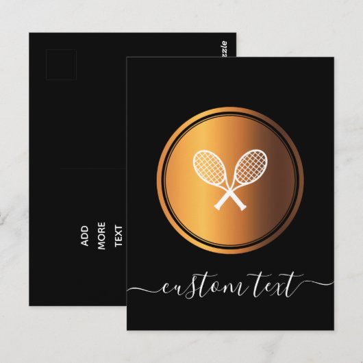 Elegante zwarte gouden tennisrackets voeg aangepas briefkaart (Voorkant / Achterkant)