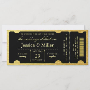 Elegante zwarte & gouden ticket trouwkaart kaart