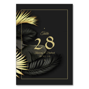 Elegante Zwarte & Gouden Tropische Blad Bruiloft Kaart