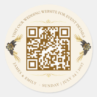 Elegante zwarte & gouden trouw-QR-code Ronde Sticker