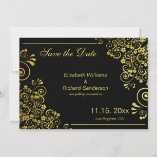 Elegante Zwarte Gouden Trouwdatum Besparen Huwelij Save The Date