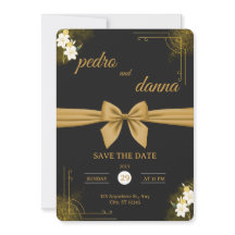Elegante zwarte & gouden trouwuitnodiging